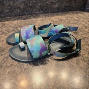 37.5 7 Free People Women's‎ Sun Peaks Sandal in Peacock Monarch Ankle Strap